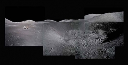 082, Composite of Harrison Schmitt at Shorty Crater; Note Orange Soil,  Apollo 17, December 7-19, 1972, digital c-print, 48 x 96 inches