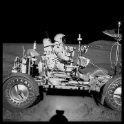 070, David Scott Drives the First Lunar Rover; Note Aerial Navigation Photographs,  Apollo 15, July 26-August 7, 1971, digital c-print, 24.5 x 24.5 inches
