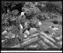 Ramon with Bowling Balls and Rocks in his Garden, Rochester, New York, 1985, vintage gelatin silver print