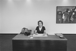 Secretary with abstract painting, Detroit, 1968