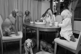 Mother and Daughter with Vizslas at the Dining Table, Sterling, Connecticut, 1992